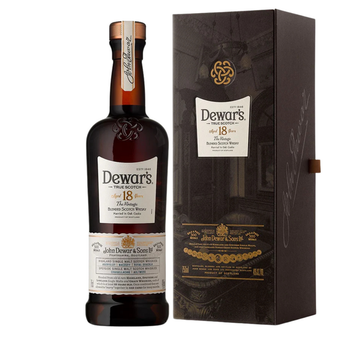 Dewar's 18 Year Old Vintage Scotch Blended Whisky Oak Casks With Gift box