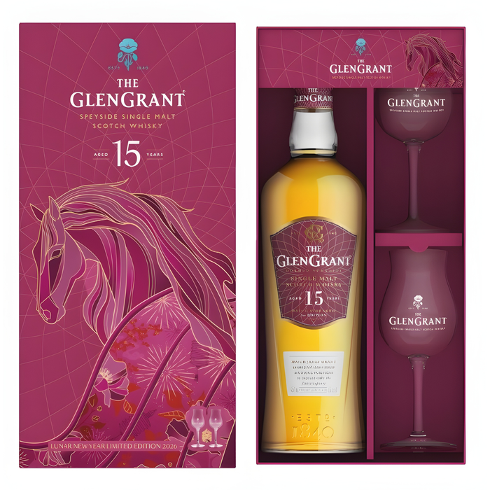 Glen Grant 15 Years CNY Edition Year Of The Horse With 2 Glasses