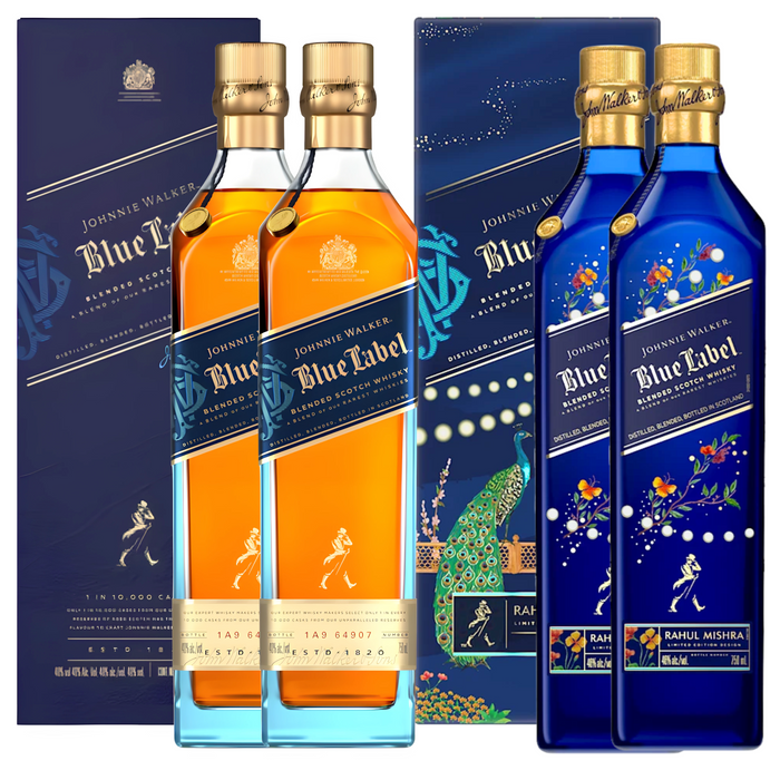 Johnnie Walker Blue Label x Rahul Mishra Limited-Edition Design 750ml + Johnnie Walker Blue Label 750ml (Complimentary Engraving) [Bundle of 4]