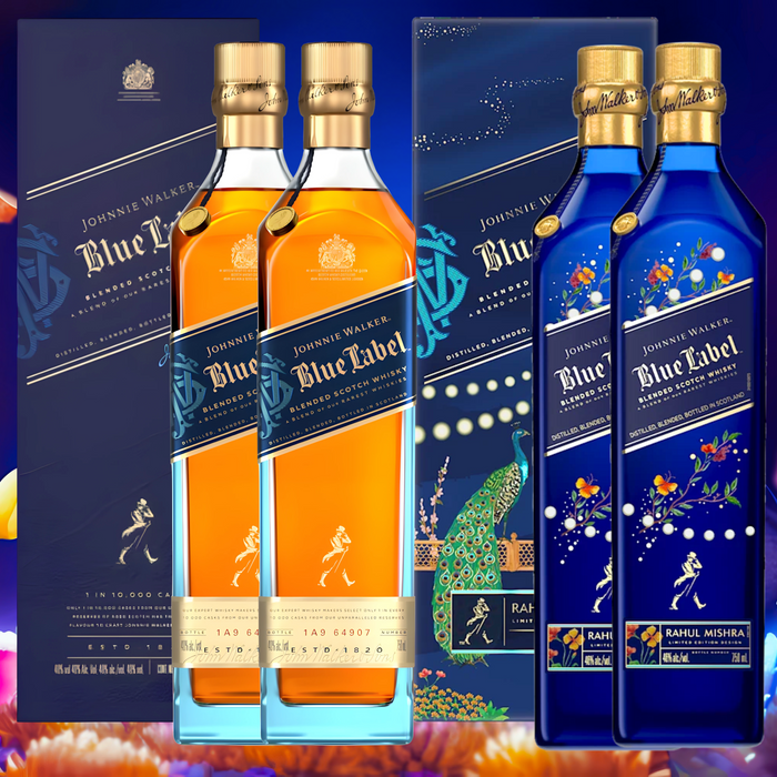 Johnnie Walker Blue Label x Rahul Mishra Limited-Edition Design 750ml + Johnnie Walker Blue Label 750ml (Complimentary Engraving) [Bundle of 4]
