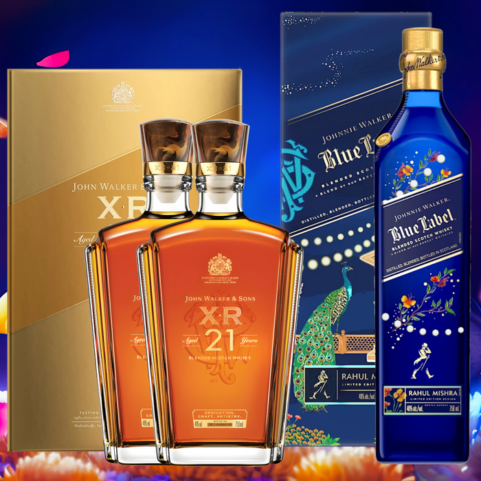 Johnnie Walker Blue Label x Rahul Mishra Limited-Edition Design 750ml + Johnnie Walker XR 21 Years 750ml [Bundle of 3]