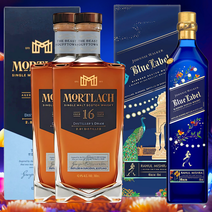 Johnnie Walker Blue Label x Rahul Mishra Limited-Edition Design 750ml + Mortlach 16 Years 750ml [Bundle of 3]