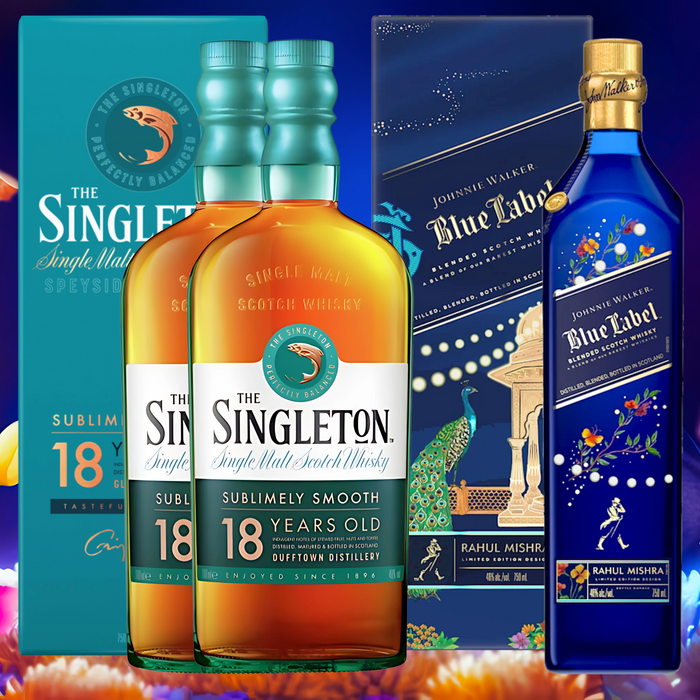 Johnnie Walker Blue Label x Rahul Mishra Limited-Edition Design 750ml + Singleton 18 Years 700ml [Bundle of 3]
