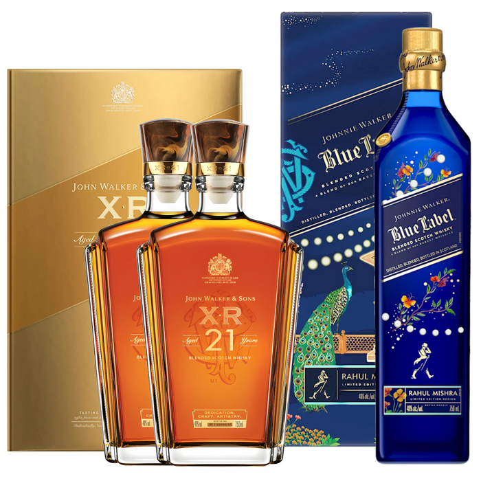 Johnnie Walker Blue Label x Rahul Mishra Limited-Edition Design 750ml + Johnnie Walker XR 21 Years 750ml [Bundle of 3]