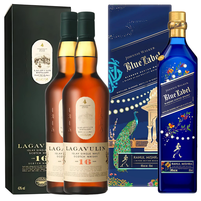 Johnnie Walker Blue Label x Rahul Mishra Limited-Edition Design 750ml + Lagavulin 16 Years 700ml [Bundle of 3]