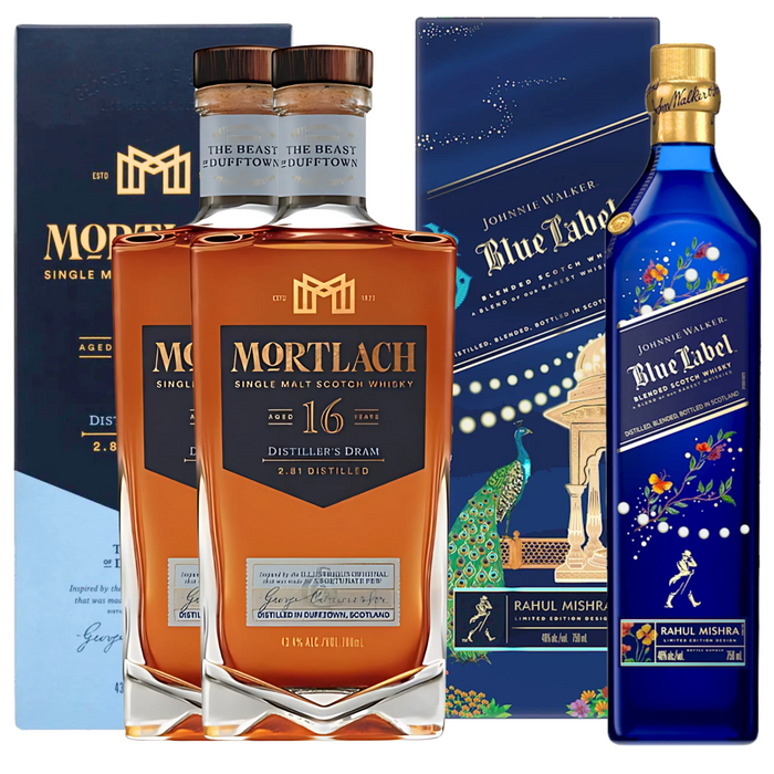 Johnnie Walker Blue Label x Rahul Mishra Limited-Edition Design 750ml + Mortlach 16 Years 750ml [Bundle of 3]