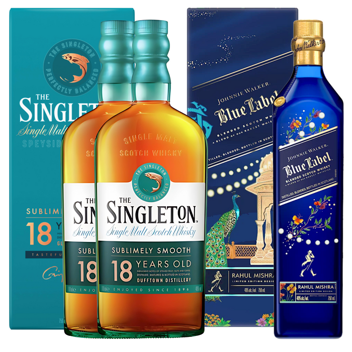 Johnnie Walker Blue Label x Rahul Mishra Limited-Edition Design 750ml + Singleton 18 Years 700ml [Bundle of 3]