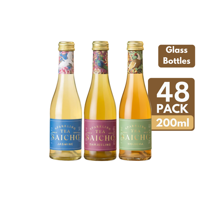 Saicho Sparkling Tea Glass Bottle (24 x 200ml) Assortment Bundle | 2 Cartons - 48 Bottles