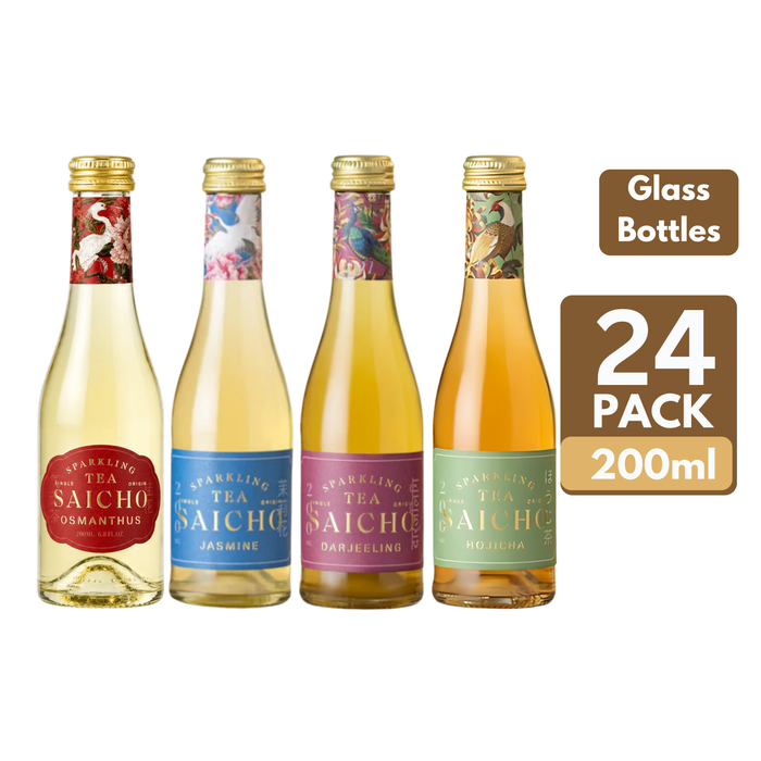 Saicho Sparkling Tea Glass Bottle (24 x 200ml) Assortment Bundle | 1 Carton - 24 Bottle