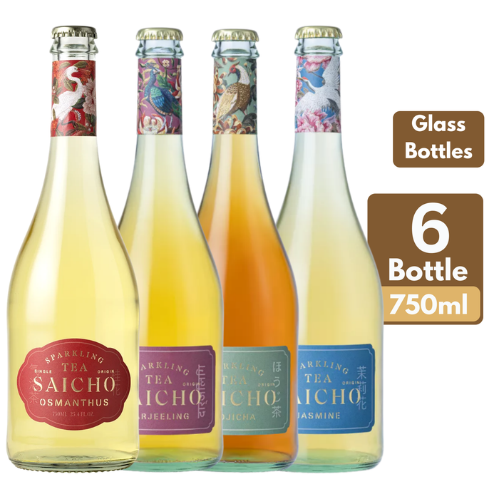 Saicho Sparkling Tea Glass Bottle (6 x 750ml) Assortment Bundle |  1 Carton - 6 Bottle