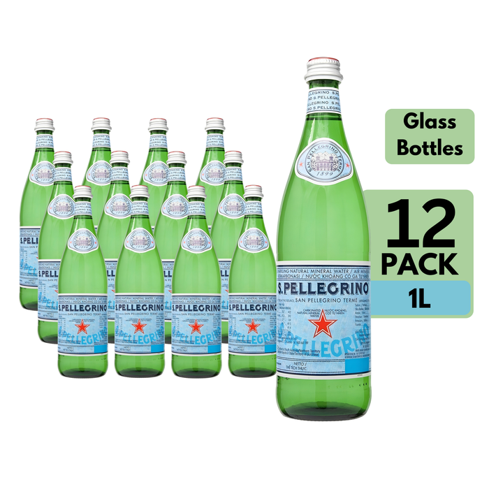 Sanpellegrino Sparkling Mineral Water Glass Bottles (12 x 1L)